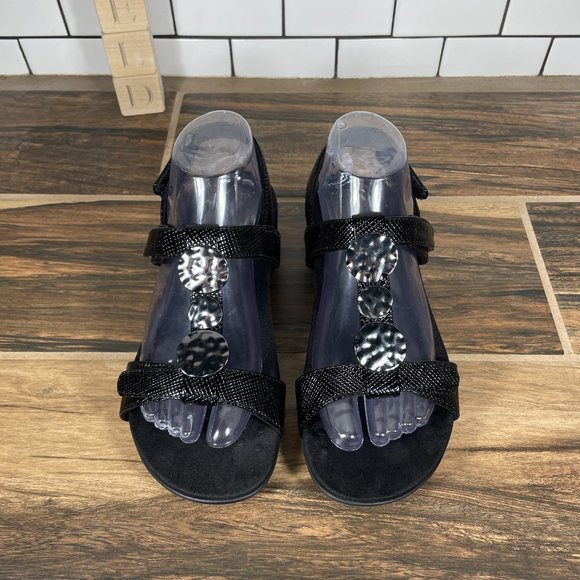 Vionic Farra Women's Size 7 Shoes Black Lizard Print Strappy Medallion Sandals - Picture 11 of 12